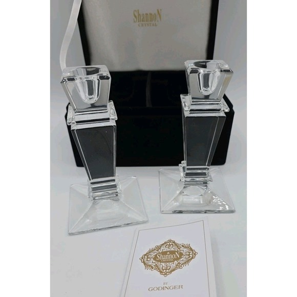 Godinger Other - Vintage Art Deco Style Crystal Candlestick Pair Shannon Godinger Ireland 5.5"